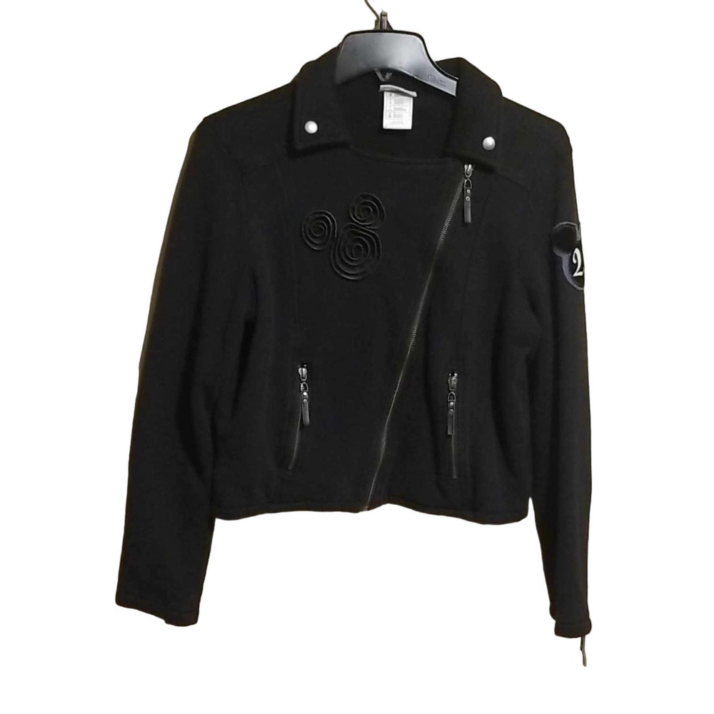 Mickey Mouse Disney Parks Women's Black Biker Jacket Zipper Design Size Medium